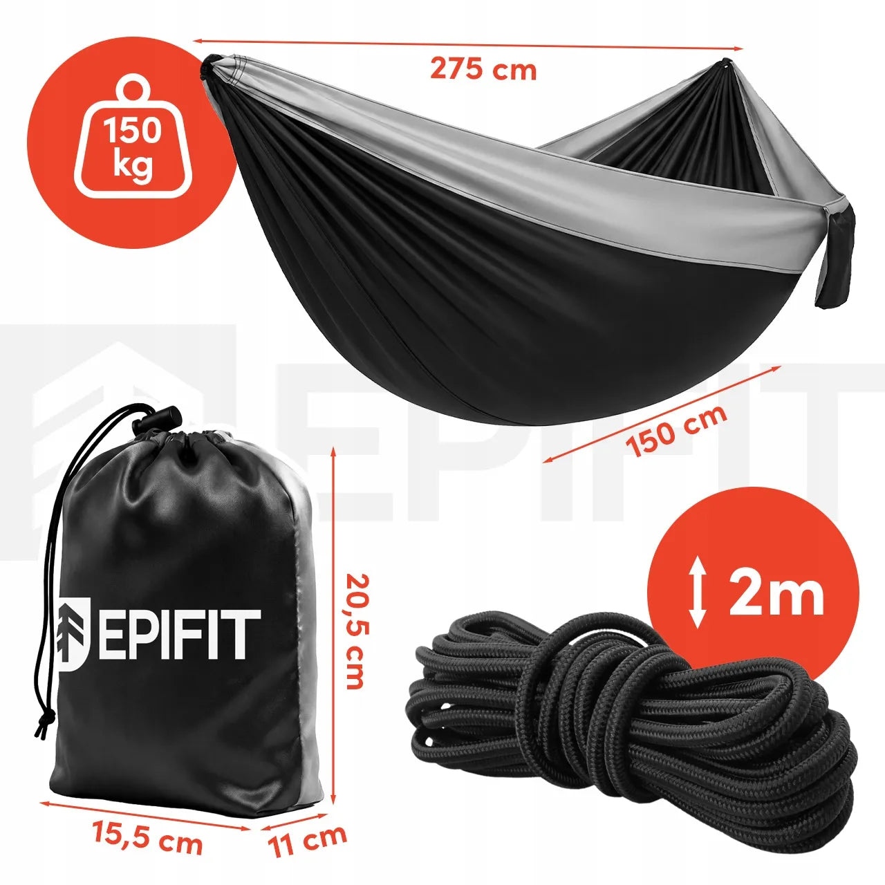 Didelis vienvietis turistinis hamakas 275x150 cm sodo ir kelionių