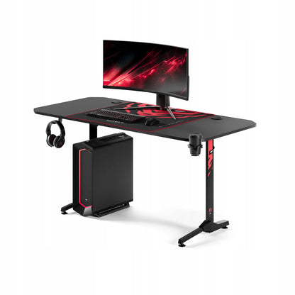 Didelis žaidimų stalas DIABLO X-MATE 1600, 160 cm, juodas, su laikikliais ir pelės kilimėliu
