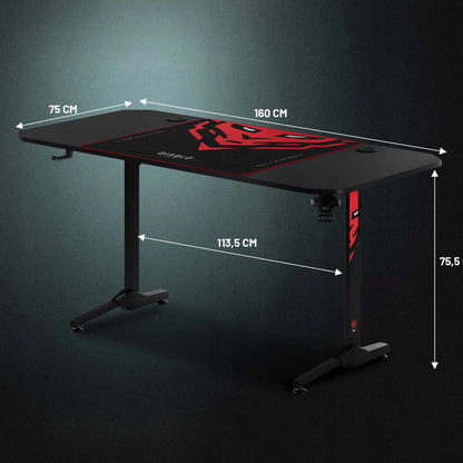Didelis žaidimų stalas DIABLO X-MATE 1600, 160 cm, juodas, su laikikliais ir pelės kilimėliu