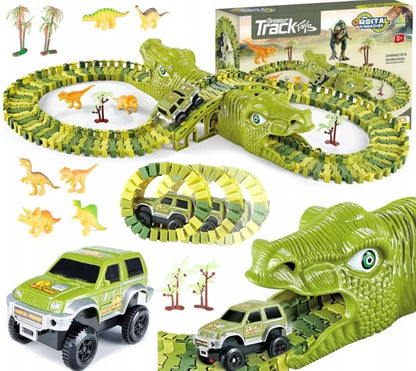 Dinozaurų parko lenktynių trasa „Magic Track“ su automobiliu, konstruktoriaus rinkinys, 270 dalių