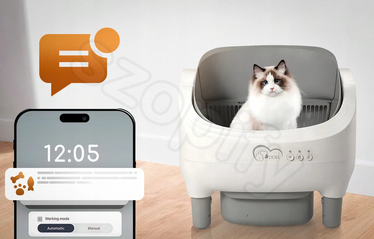 DOEL 76L automatinė savaime išsivalanti atvira kačių kraiko dėžė su „Wi-Fi“ ir programėle