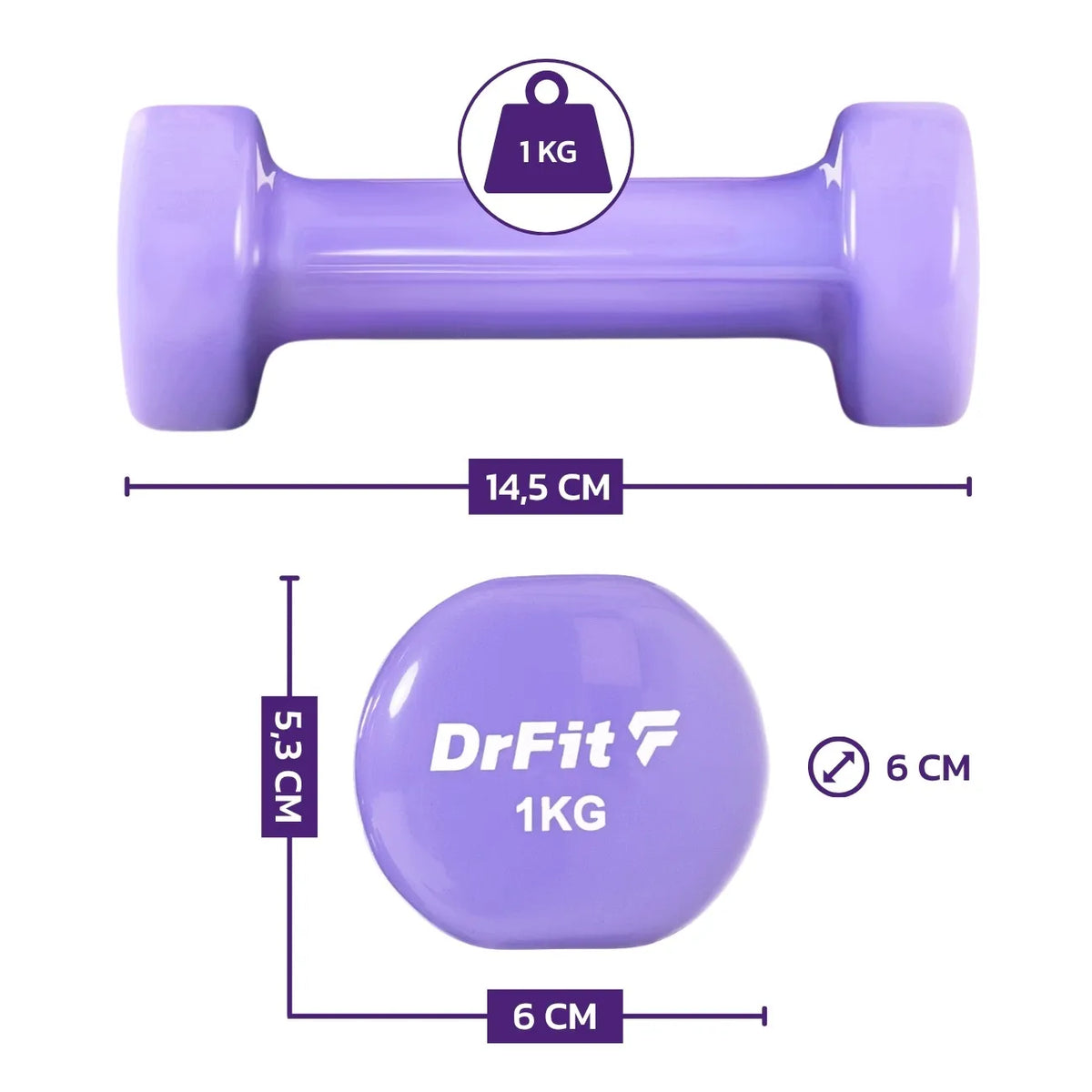DrFit 6 hanteli rinkinys su stovu, 6 kg (2x 0,5 kg, 2x 1 kg, 2x 1,5 kg)