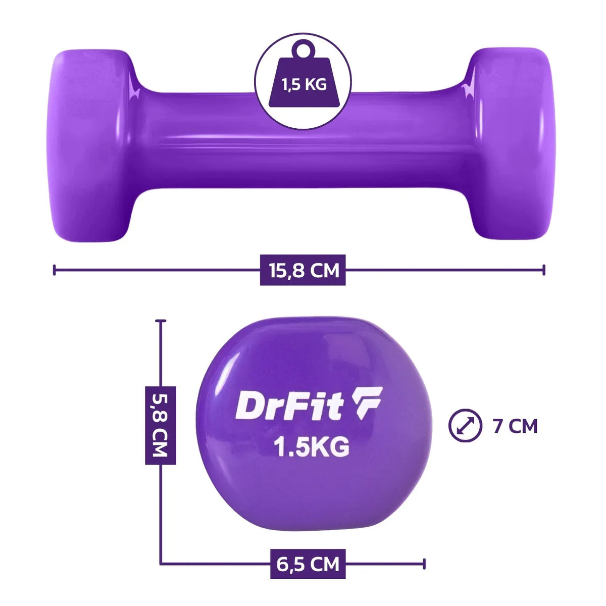 DrFit 6 hanteli rinkinys su stovu, 6 kg (2x 0,5 kg, 2x 1 kg, 2x 1,5 kg)