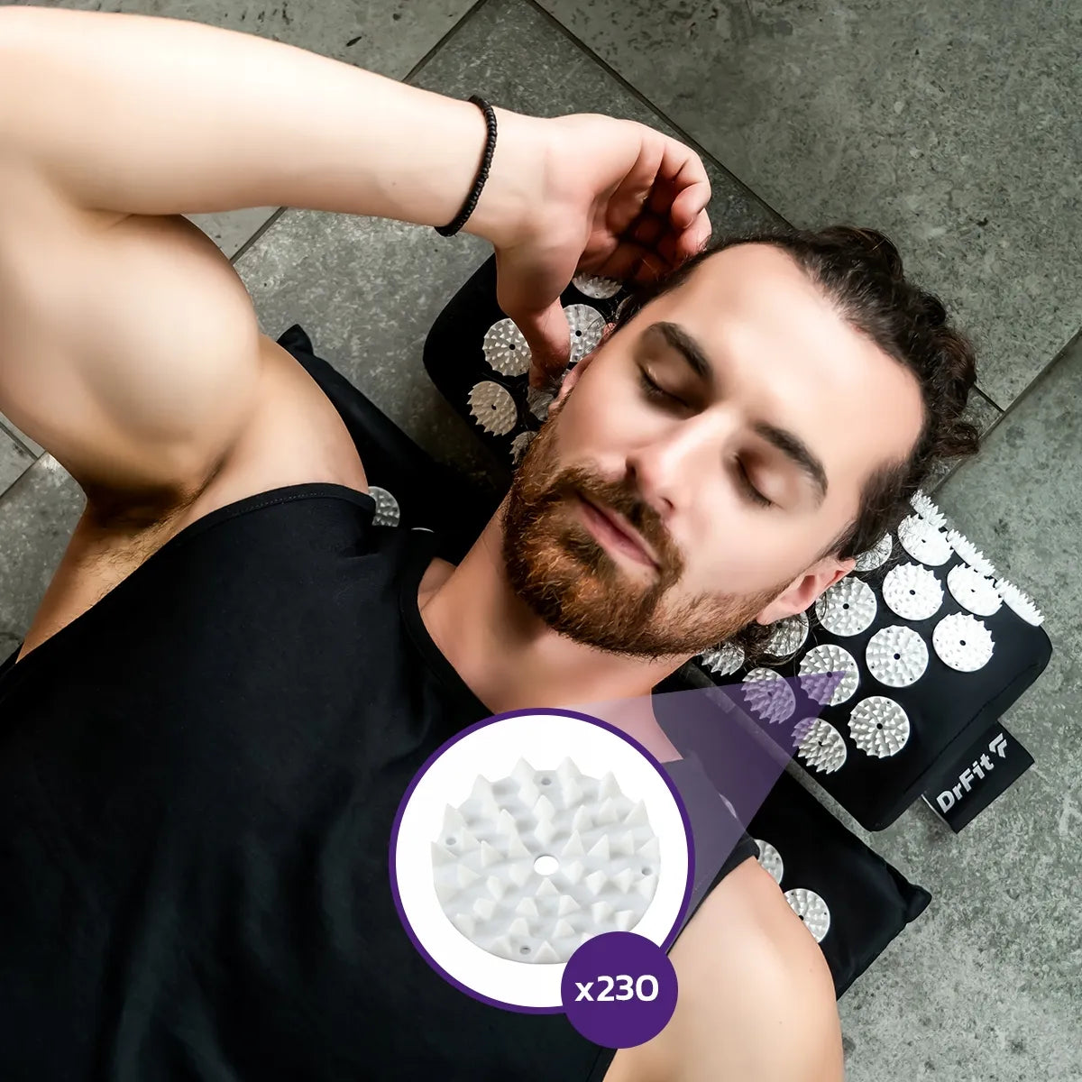 DrFit akupresūrinis kilimėlis su pagalve masažui, stuburui, sveikatai ir atsipalaidavimui