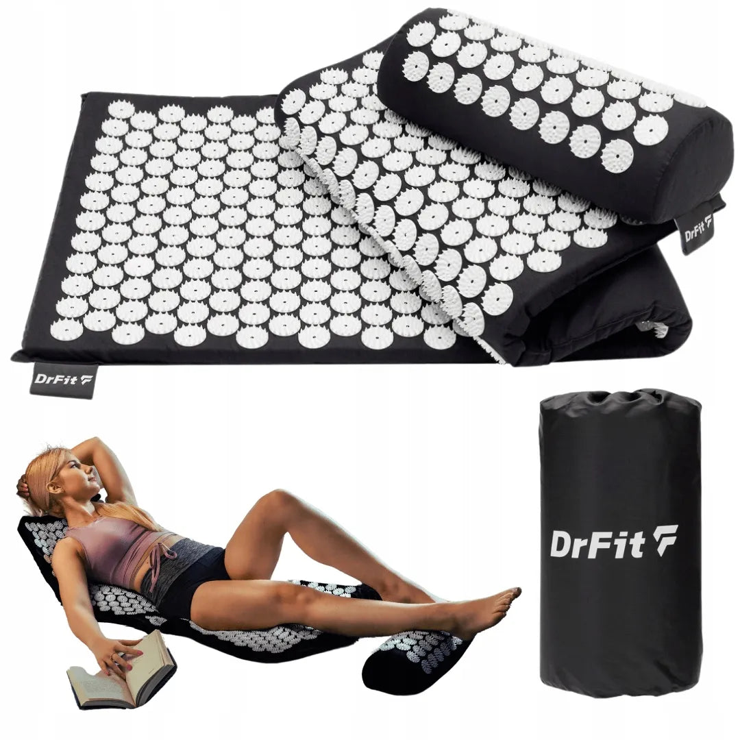 DrFit Akupresūros kilimėlis su dygliais masažinis rinkinys su pagalvėle sveikatingumui