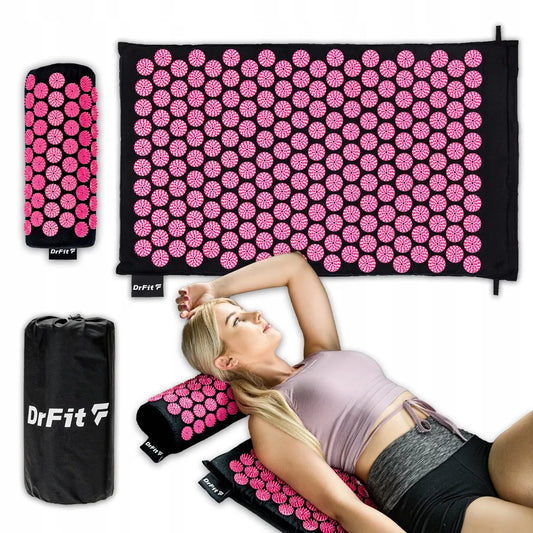 DrFit akupresūros kilimėlis su pagalve, rožinės spalvos, 75 cm