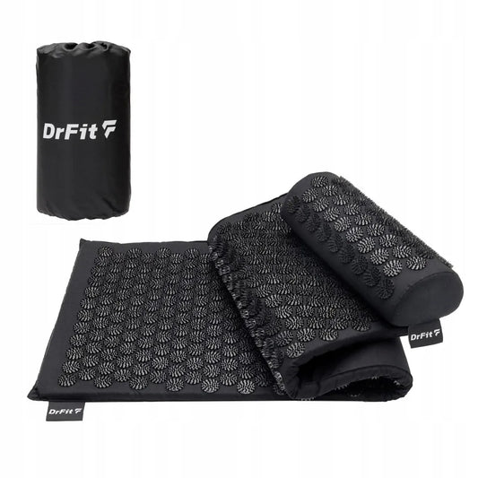 DrFit ilgas akupresūrinis kilimėlis su įsmeigiamais masažo elementais ir pagalve