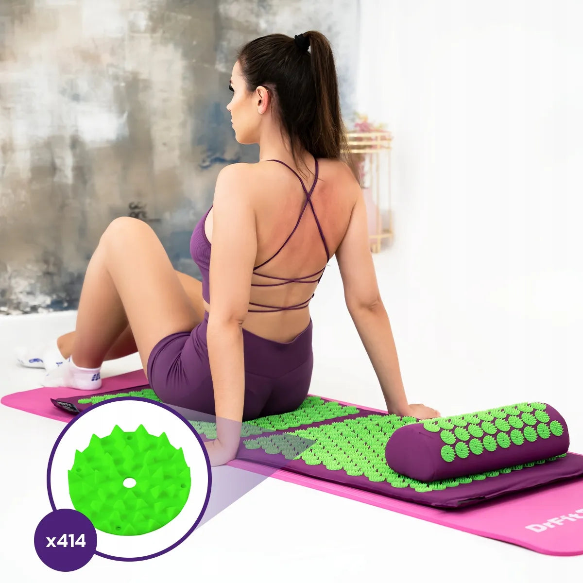 DrFit ilgas akupresūros kilimėlis su dygliais, gydomasis, su pagalve