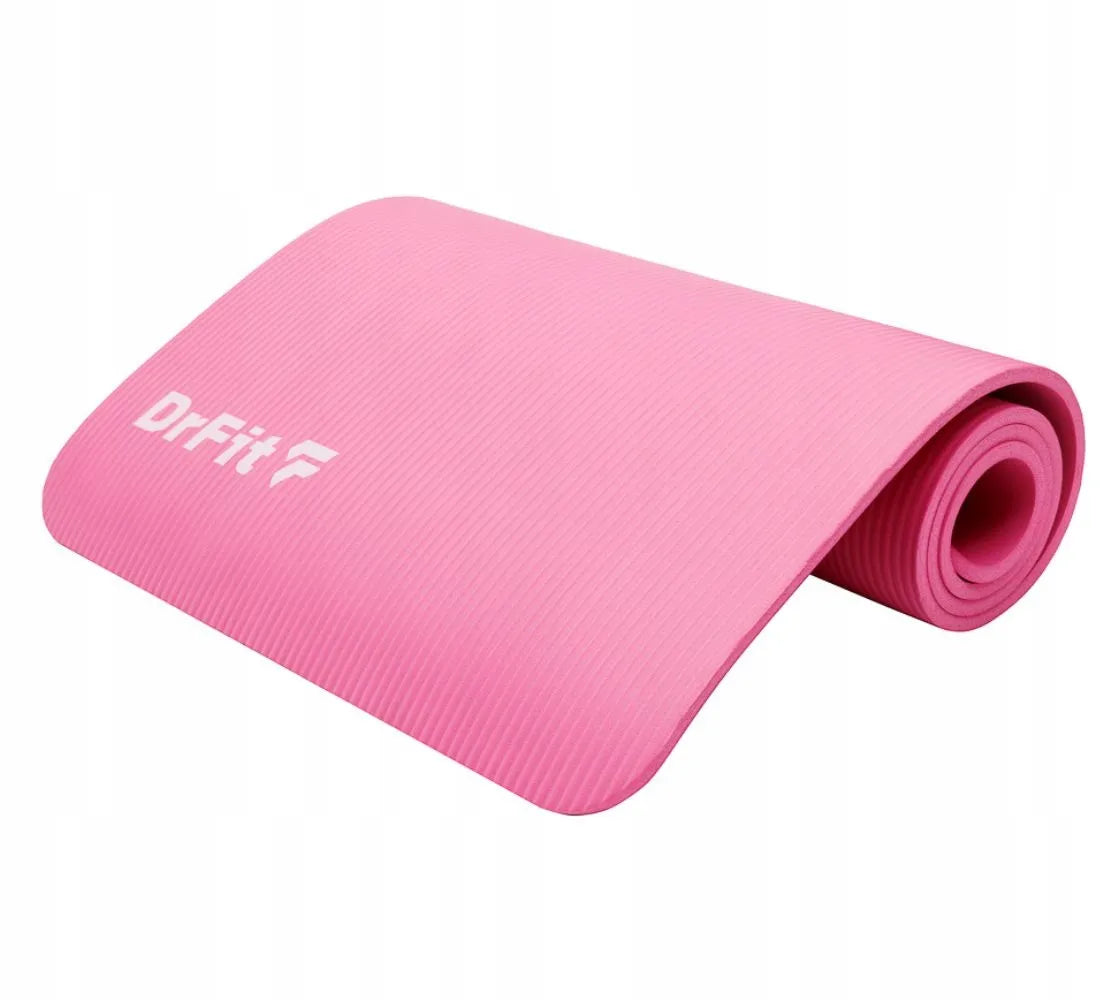 DrFit rožinis NBR jogos ir mankštos kilimėlis, 1 cm storio, su užvalkalu