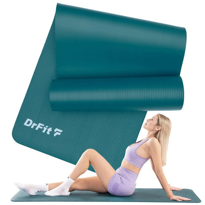 „DrFit“ storas, patogus ir neslystantis žalias mankštos kilimėlis jogai ir fitnesui, 1 cm