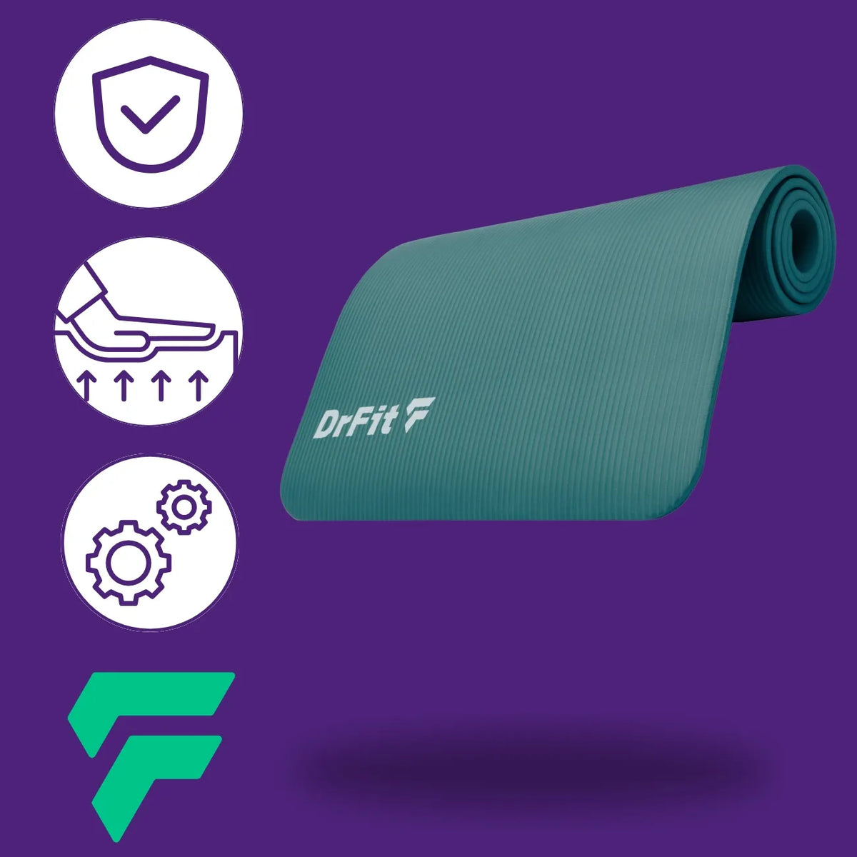 „DrFit“ storas, patogus ir neslystantis žalias mankštos kilimėlis jogai ir fitnesui, 1 cm