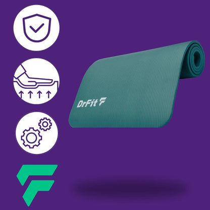 „DrFit“ storas, patogus ir neslystantis žalias mankštos kilimėlis jogai ir fitnesui, 1 cm