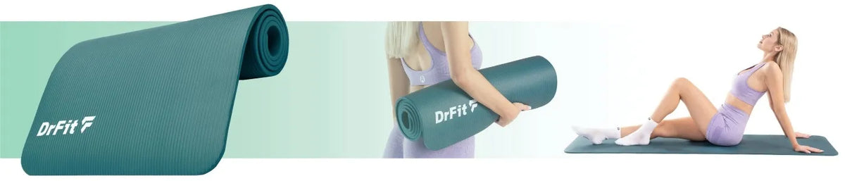„DrFit“ storas, patogus ir neslystantis žalias mankštos kilimėlis jogai ir fitnesui, 1 cm