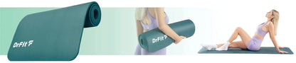 „DrFit“ storas, patogus ir neslystantis žalias mankštos kilimėlis jogai ir fitnesui, 1 cm