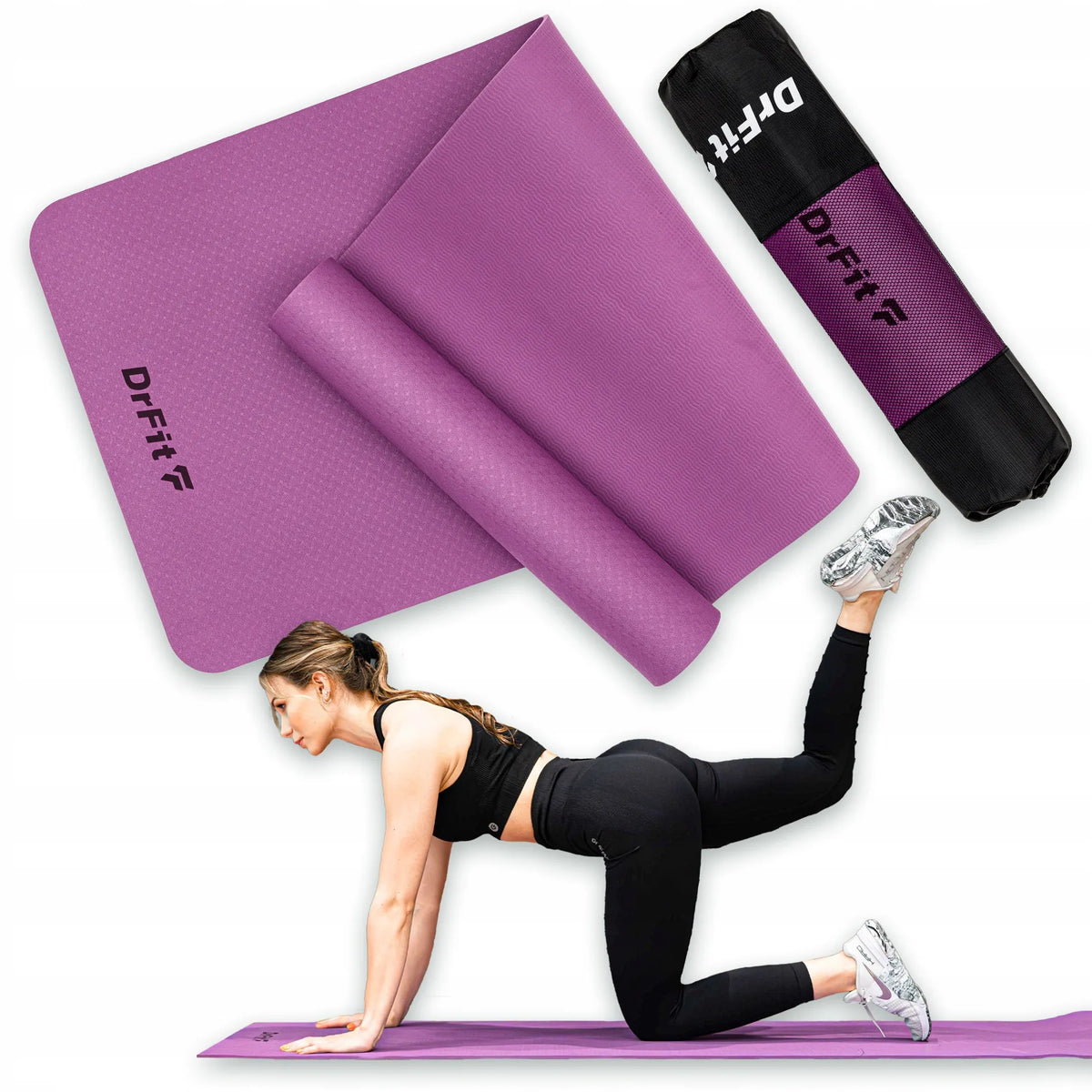 DrFit TPE jogos, fitneso ir pilateso kilimėlis su dėklu, patvarus
