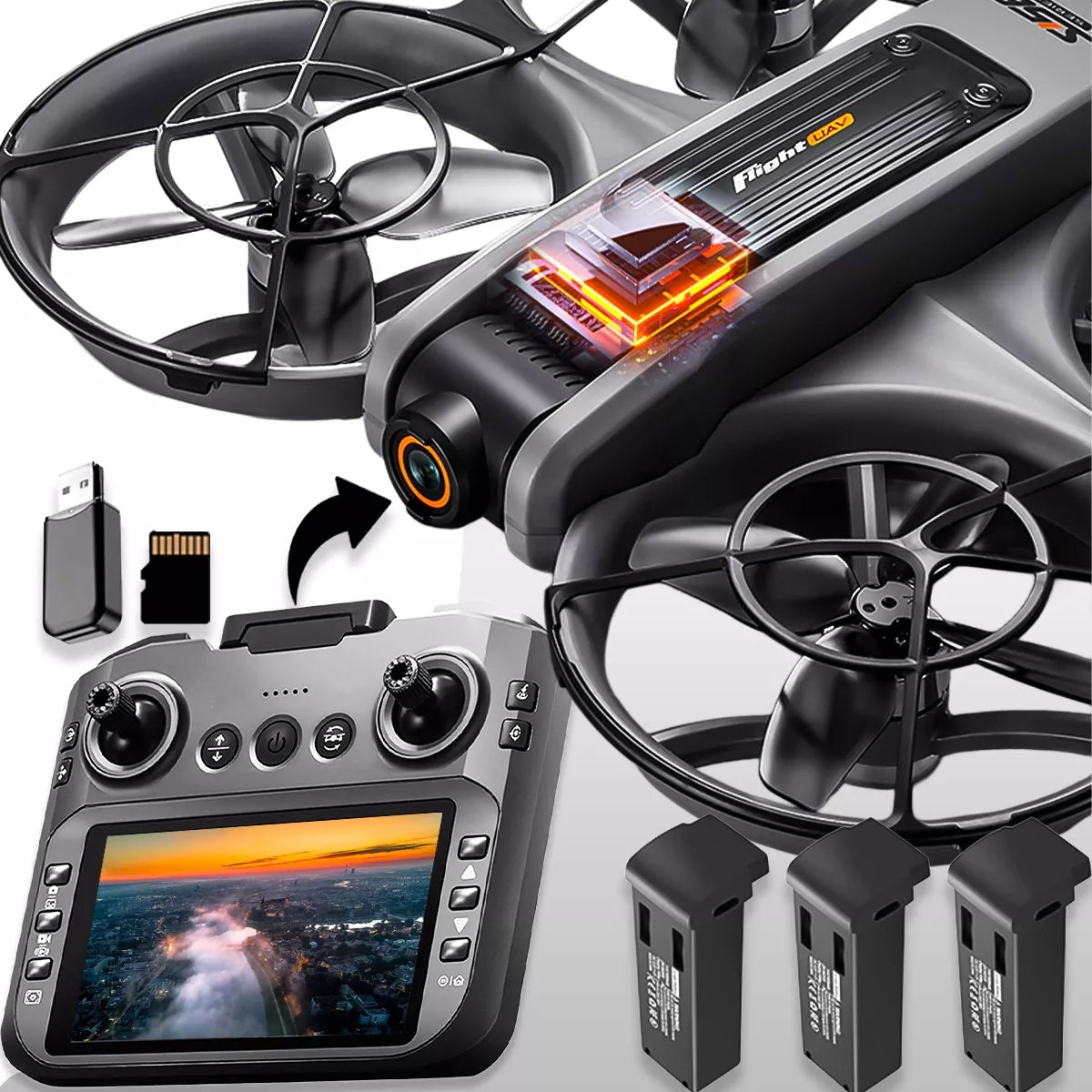 Dron S156+ su LCD valdikliu, 2 kameromis, bešepetėliniu varikliu, 145g, WIFI, 3 x baterijos