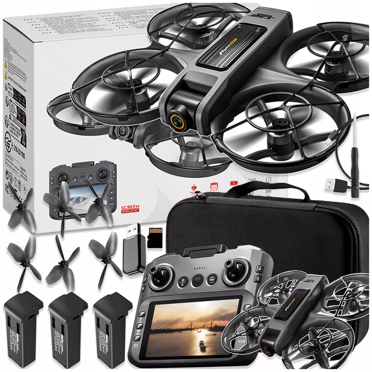 Dron S156+ su LCD valdikliu, 2 kameromis, bešepetėliniu varikliu, 145g, WIFI, 3 x baterijos