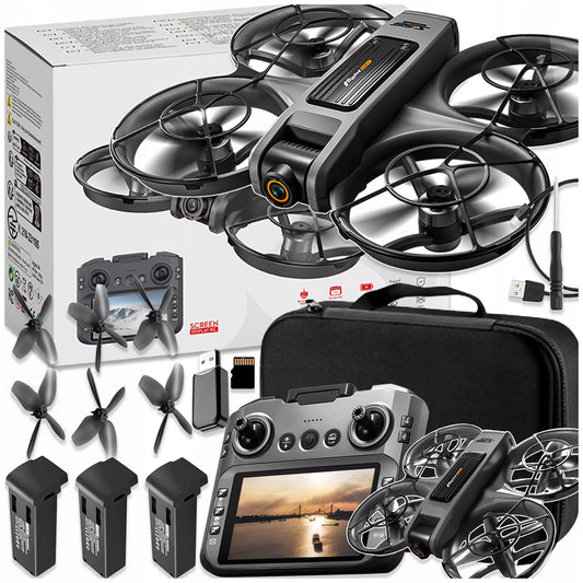 Dron S156+ su LCD valdikliu, 2 kameromis, bešepetėliniu varikliu, 145g, WIFI, 3 x baterijos
