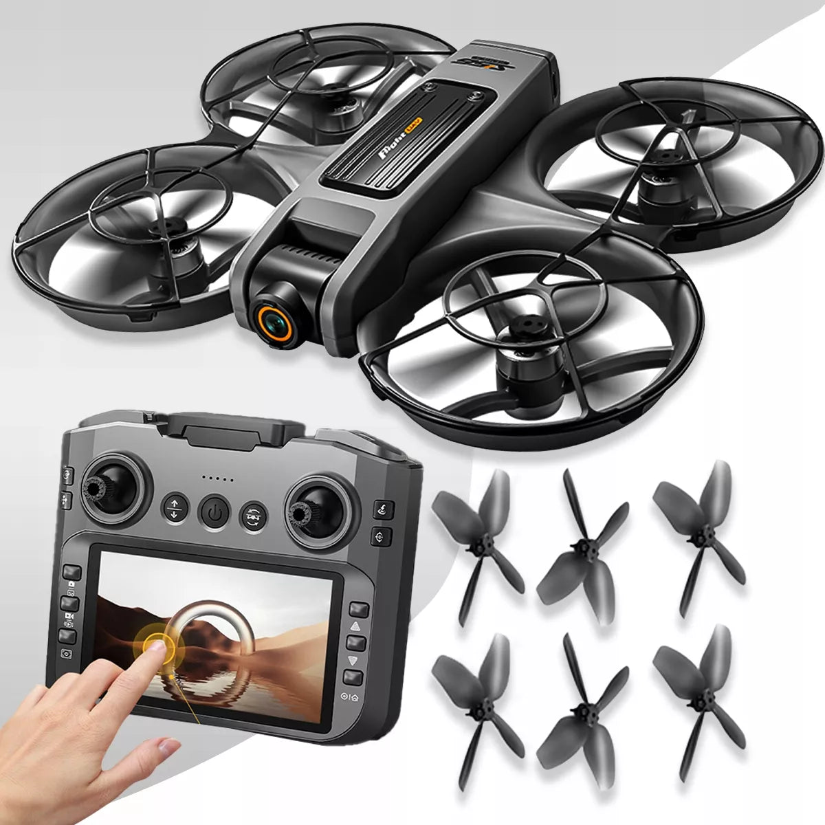 Dron S156+ su LCD valdikliu, 2 kameromis, bešepetėliniu varikliu, 145g, WIFI, 3 x baterijos