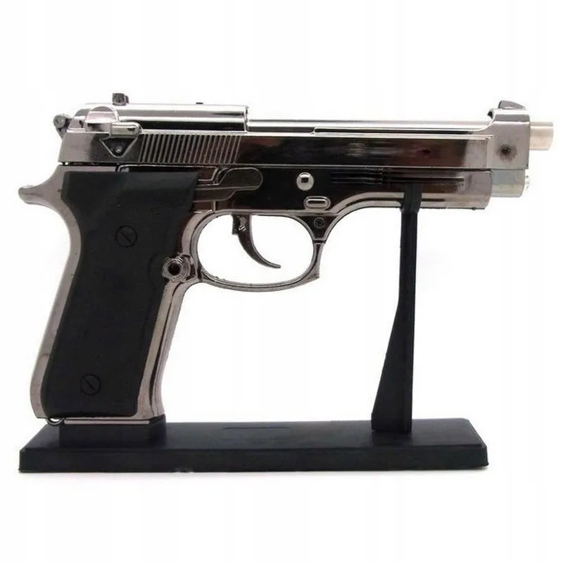 Dujinis žiebtuvėlis-pistoletas BERETTA M9 su stovu, chromuotas plienas