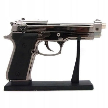 Dujinis žiebtuvėlis-pistoletas BERETTA M9 su stovu, chromuotas plienas