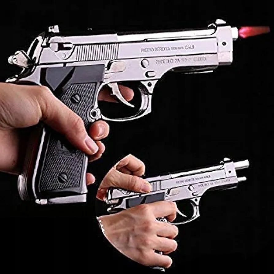 Dujinis žiebtuvėlis-pistoletas BERETTA M9 su stovu, chromuotas plienas