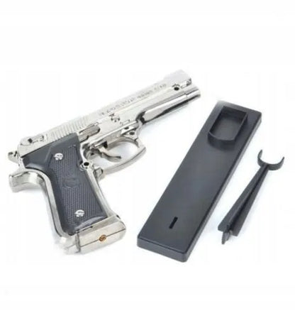 Dujinis žiebtuvėlis-pistoletas BERETTA M9 su stovu, chromuotas plienas