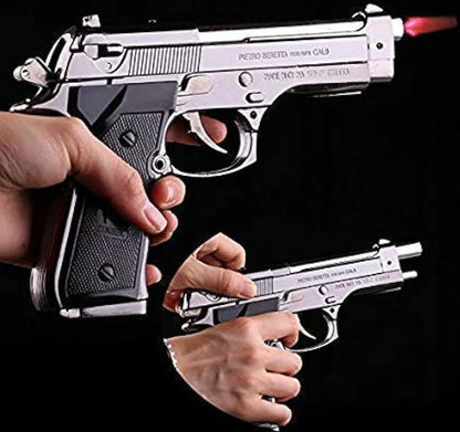 Dujinis žiebtuvėlis-pistoletas BERETTA M9 su stovu, chromuotas plienas