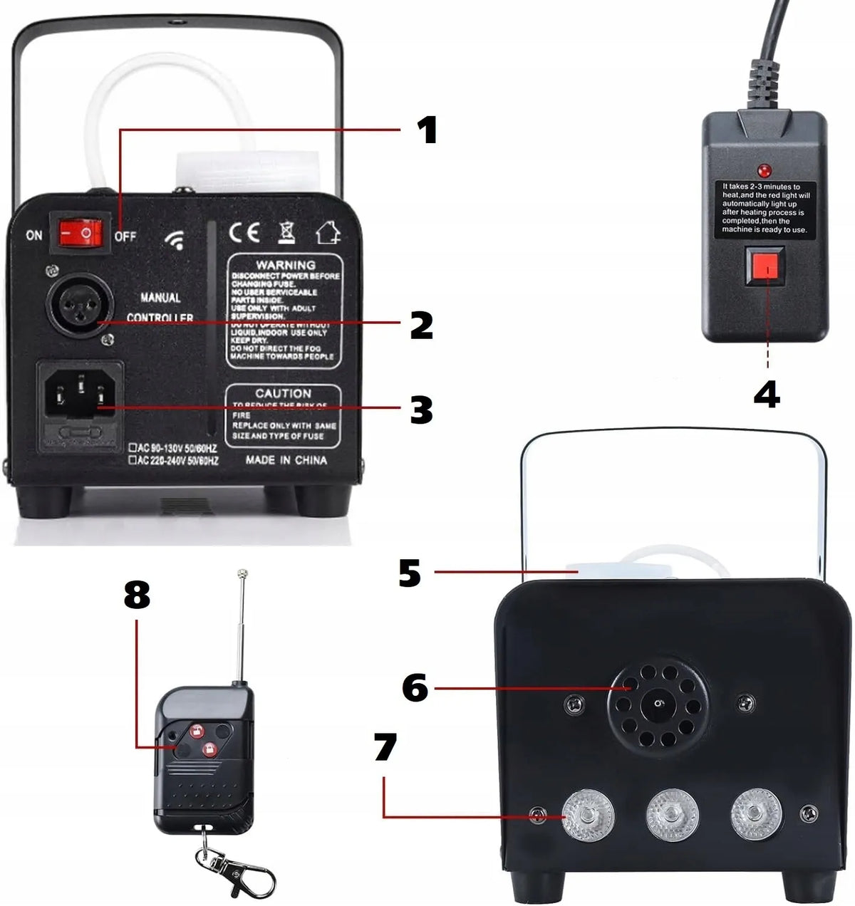 Dūmų generatorius LED 500W + 1L skystis + 2 nuotolinio valdymo pultai
