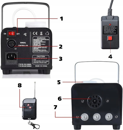 Dūmų generatorius LED 500W + 1L skystis + 2 nuotolinio valdymo pultai
