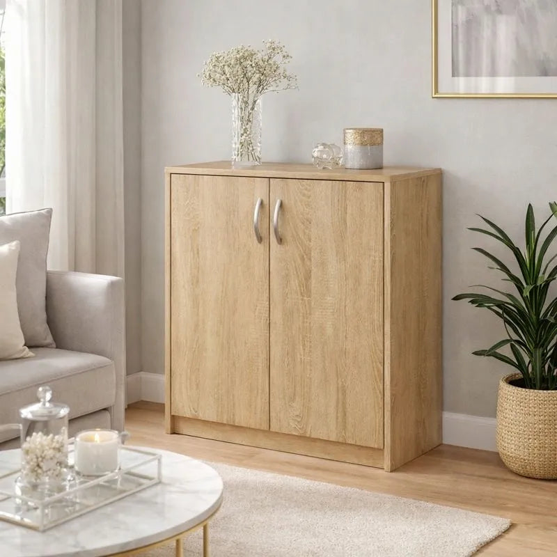 Dvidurė komoda, 74 cm, spintelė svetainei, ąžuolo sonoma spalvos