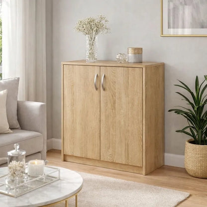 Dvidurė komoda, 74 cm, spintelė svetainei, ąžuolo sonoma spalvos