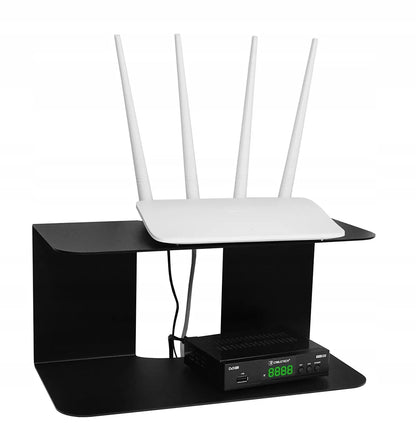 DVIGUBA PAKABINAMA LENTYNA LOFT JUODA METALINĖ 35 CM TVIRTA MARŠRUTIZATORIUI DEKODERIUI P4