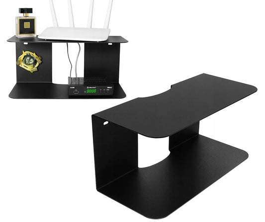 DVIGUBA PAKABINAMA LENTYNA LOFT JUODA METALINĖ 35 CM TVIRTA MARŠRUTIZATORIUI DEKODERIUI P4