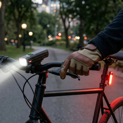 Dviratininko žibintų komplektas priekinis + galinis, 1000 lm, USB-C, IPX6, 4800 mAh