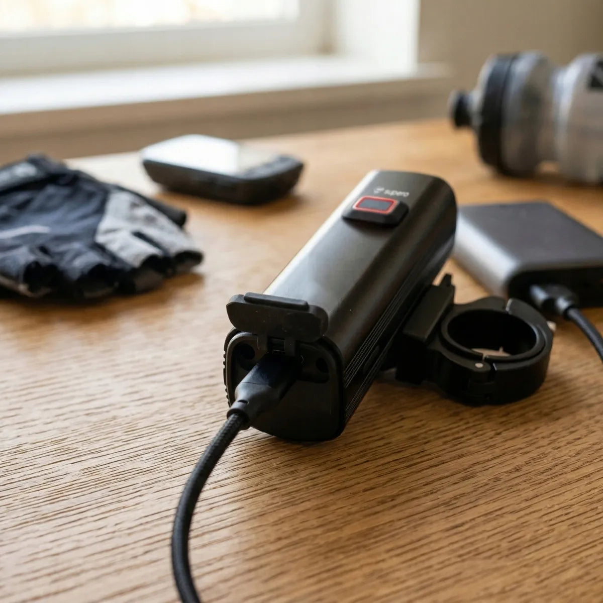 Dviratininko žibintų komplektas priekinis + galinis, 1000 lm, USB-C, IPX6, 4800 mAh