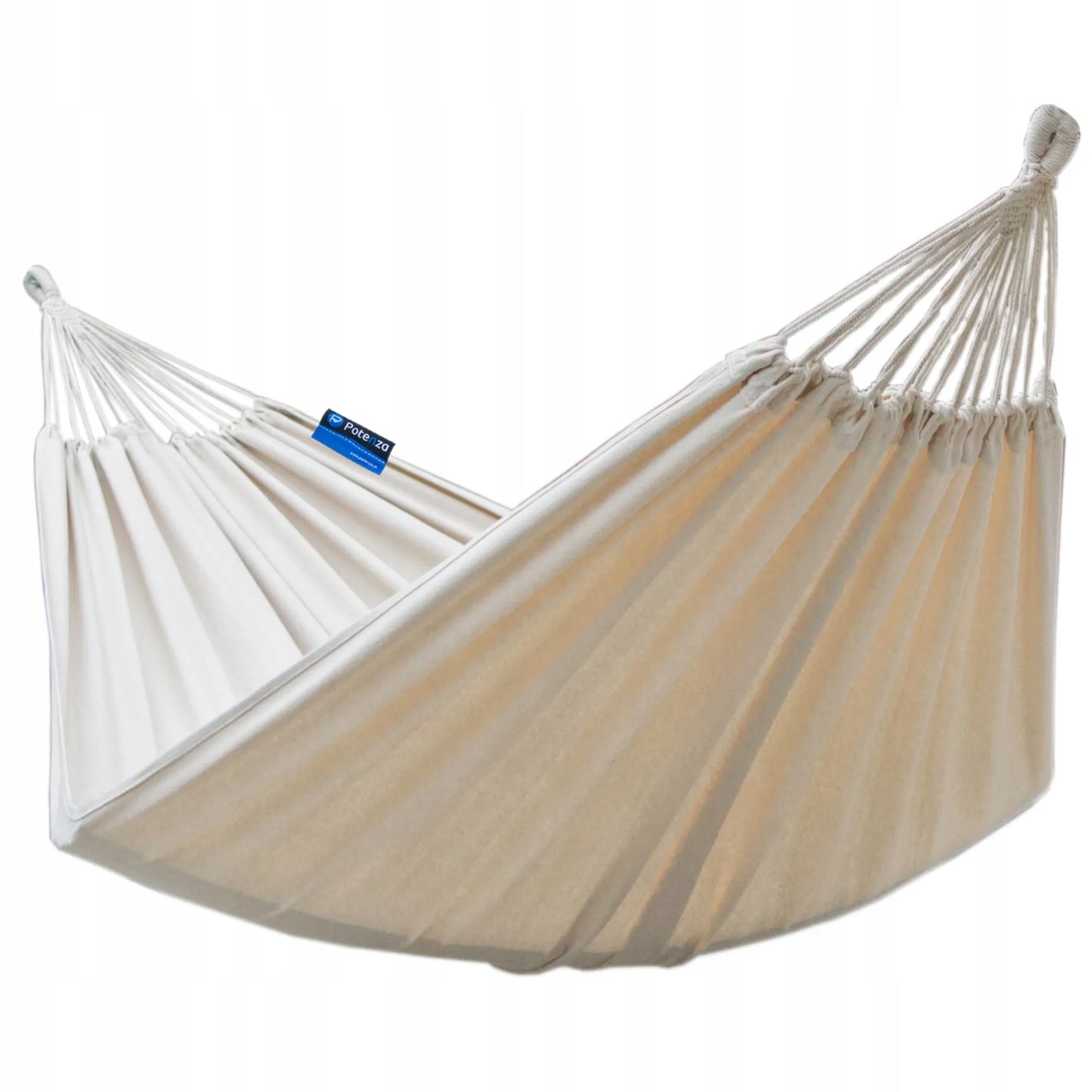 Dvivietis boho sodo hamakas ROMA 220x160 kreminis su virvėmis ir dėklu POTENZA