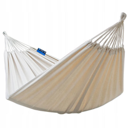 Dvivietis boho sodo hamakas ROMA 220x160 kreminis su virvėmis ir dėklu POTENZA