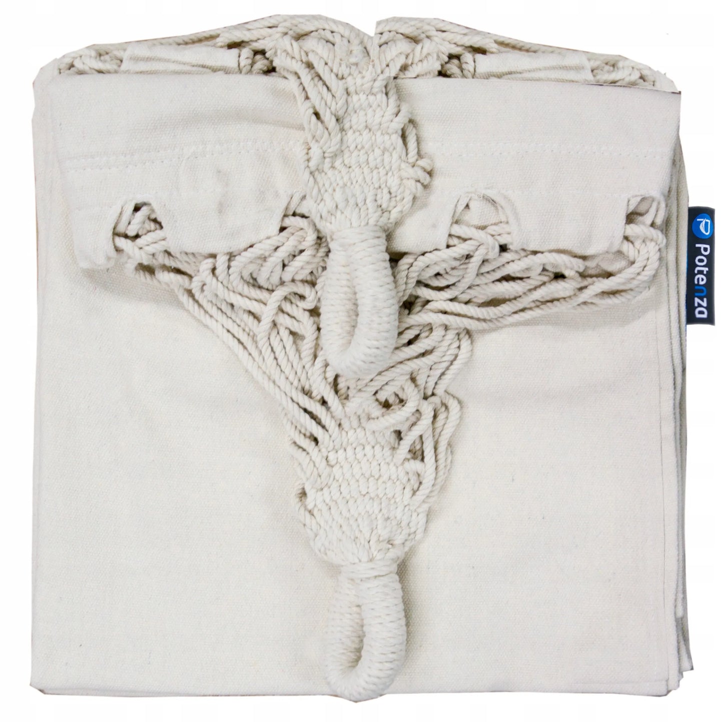Dvivietis boho sodo hamakas ROMA 220x160 kreminis su virvėmis ir dėklu POTENZA