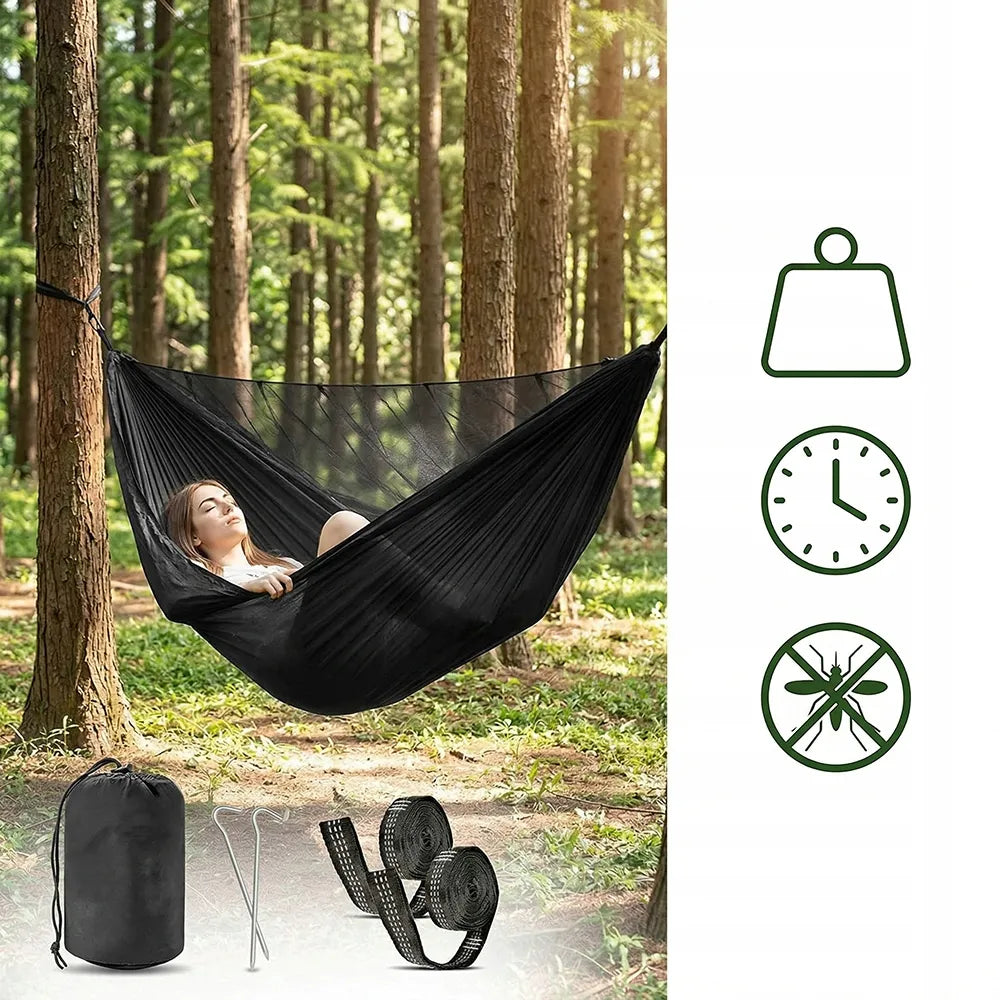 Dvivietis sodo hamakas su tinkleliu nuo uodų