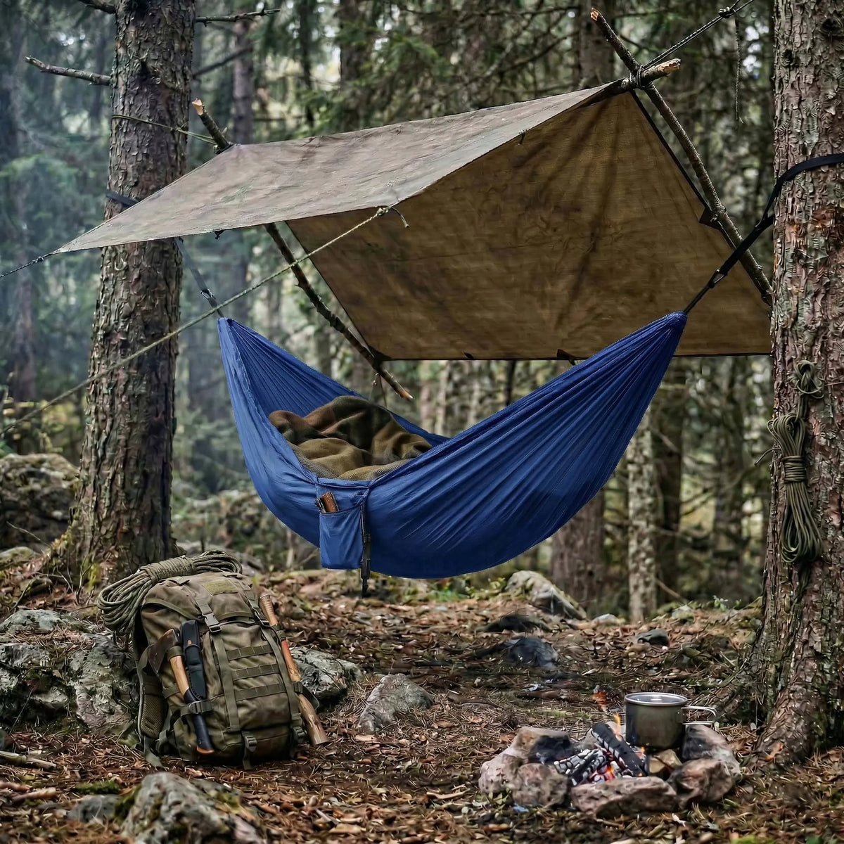 Dvivietis sodo turistinis hamakas terasai 260x155 cm