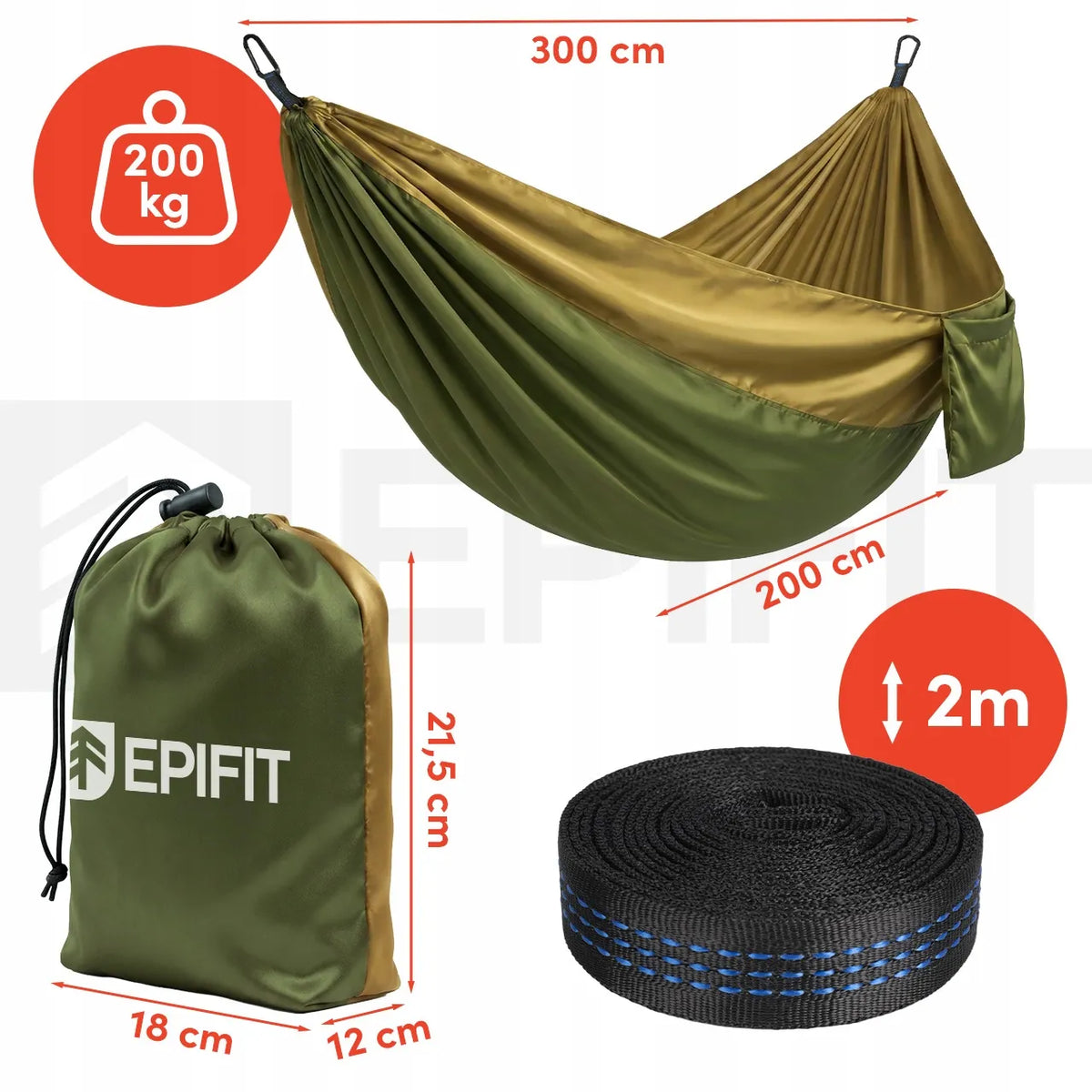 Dvivietis turistinis hamakas didelis 300x200 cm 200 kg sodo kelioninis stovyklavimo