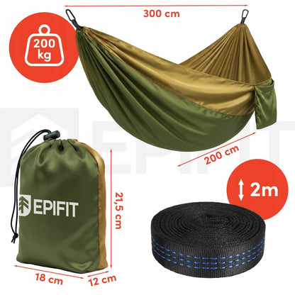 Dvivietis turistinis hamakas didelis 300x200 cm 200 kg sodo kelioninis stovyklavimo