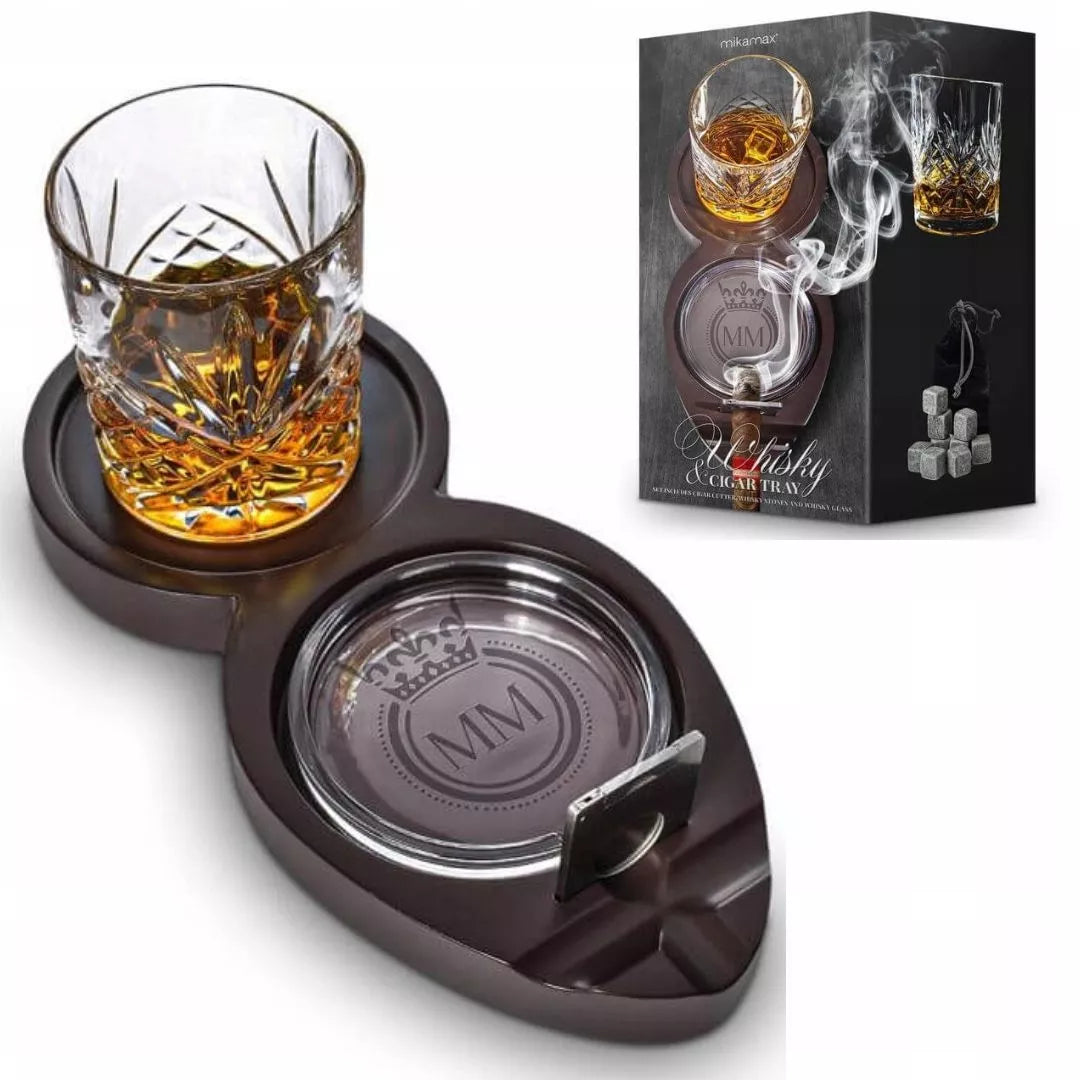 Premium rinkinys viskiui ir cigarams – dovana tėvo dienai, vyrui su stikline