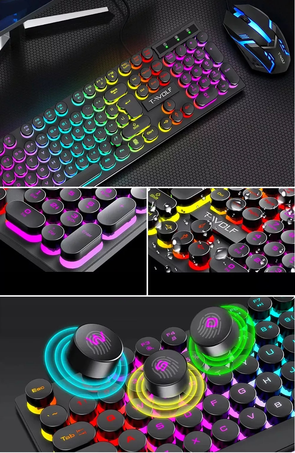 žaidėjo rinkinys žaidimų klaviatūra pelė LED RGB USB apšvietimas