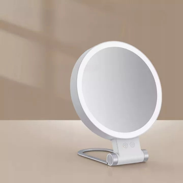 Didysis dvipusis 1X+10X LED apšviestas kosmetinis veidrodis makiažui AKU