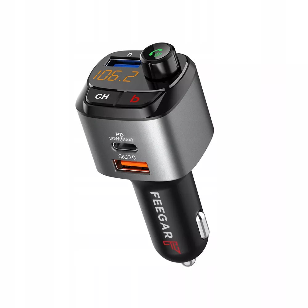 FM siųstuvas Bluetooth – Feegar, greitas įkroviklis QC 3.0/PD, MP3, Audio, USB