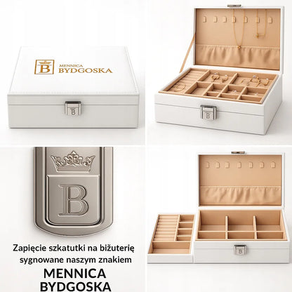 Elegantiška papuošalų dėžutė Mennica Bydgoska, balta organizatorė