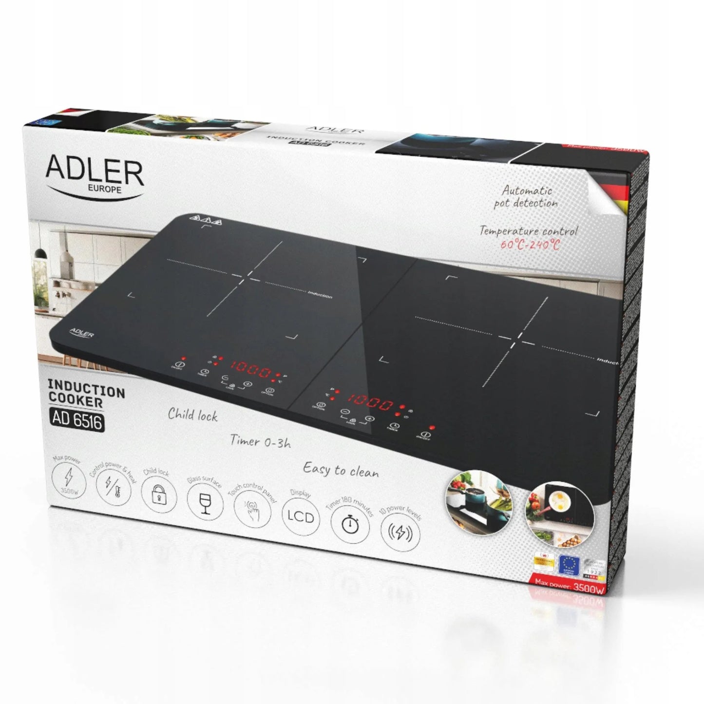 Elektrinė indukcinė kaitlentė su dviem degikliais Adler AD 6516, 3500 W, laikmatis