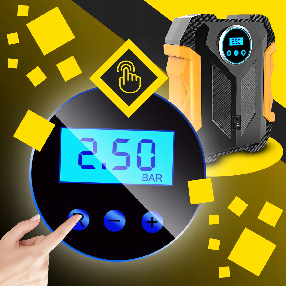 Elektrinė pompa automobiliui, kompresorius padangoms 12V LCD LED
